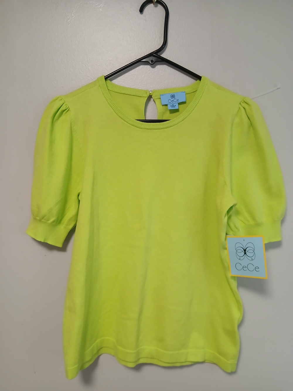 CeCe Neon Lime Puff Sleeve Knit Top